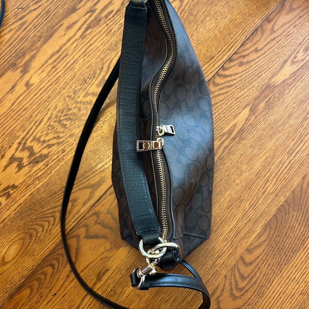 Coach Brown Signature Canvas Shoulder Bag with Black Strap - Picture 4 of 4